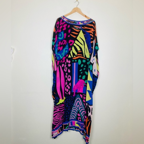 Camilla bright Fair Lady’s Dinkum print embellished silk caftan. One size - Picture 4 of 16